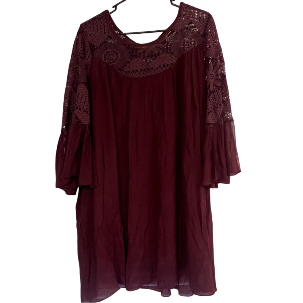 Avenue Burgundy Lace Mini Dress Tunic